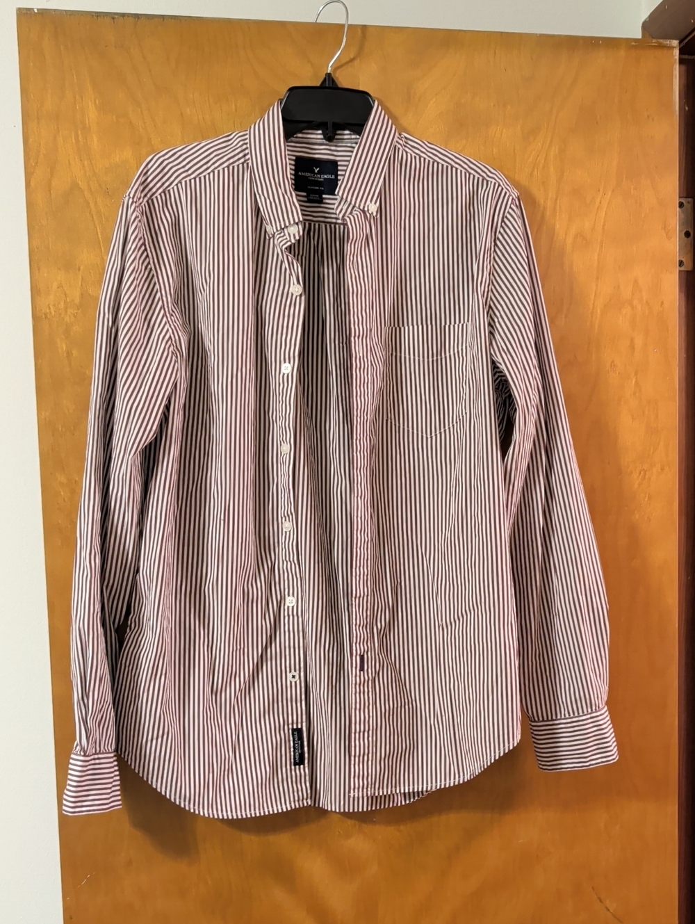 American Eagle Outfitters Red (maroon) and White Stripe Button-Down Shirt